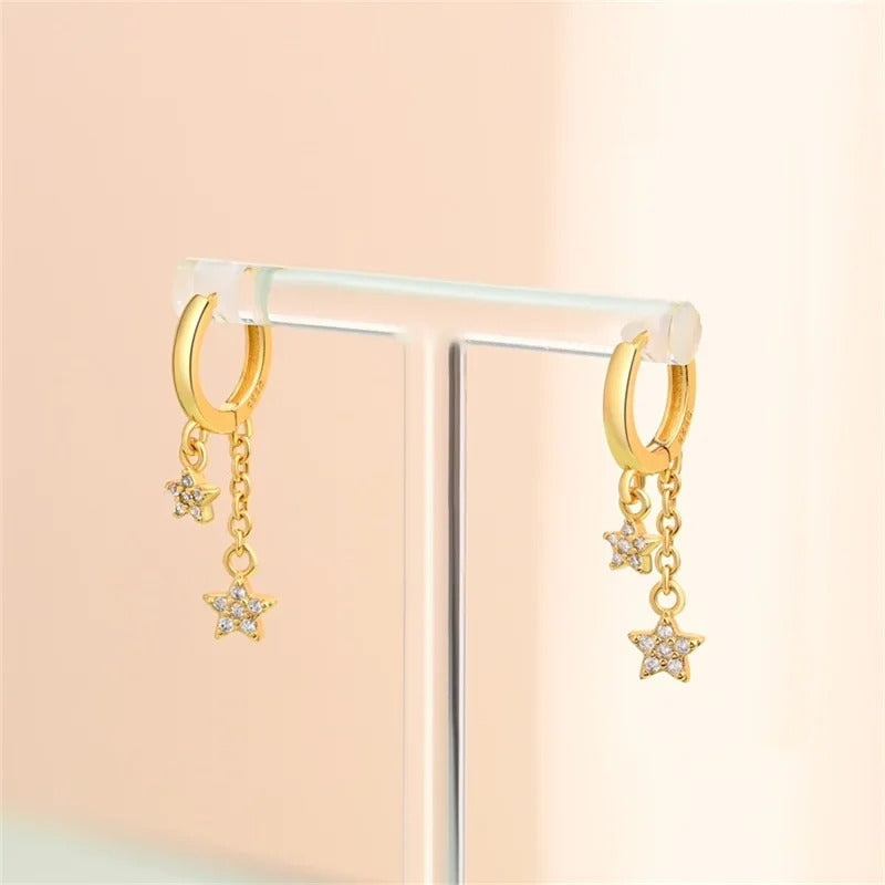 Crystal Star Gold Silver Hoop Earrings