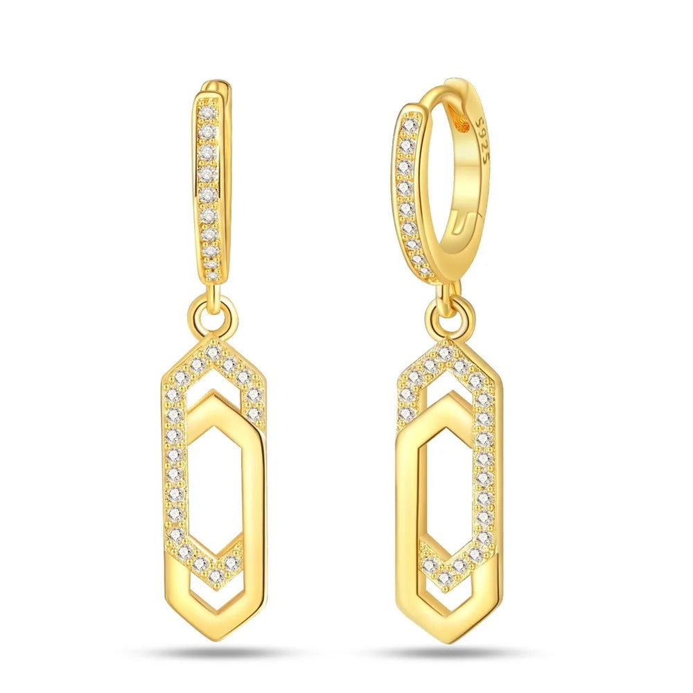 Crystal Geometric Silver Hoop Earrings