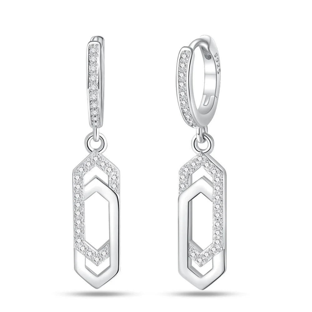 Crystal Geometric Silver Hoop Earrings