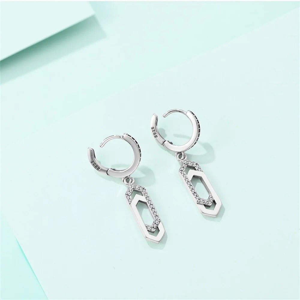 Crystal Geometric Silver Hoop Earrings