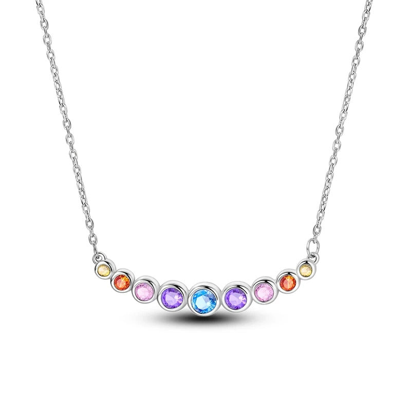 Rainbow Crystal Charm Silver Necklace